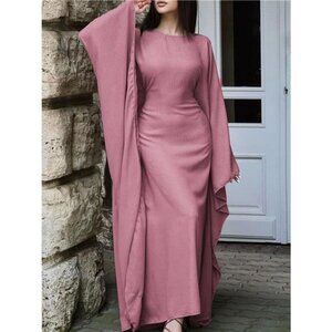 Round Neck Maxi Dress with Flowing Cape Sleeves